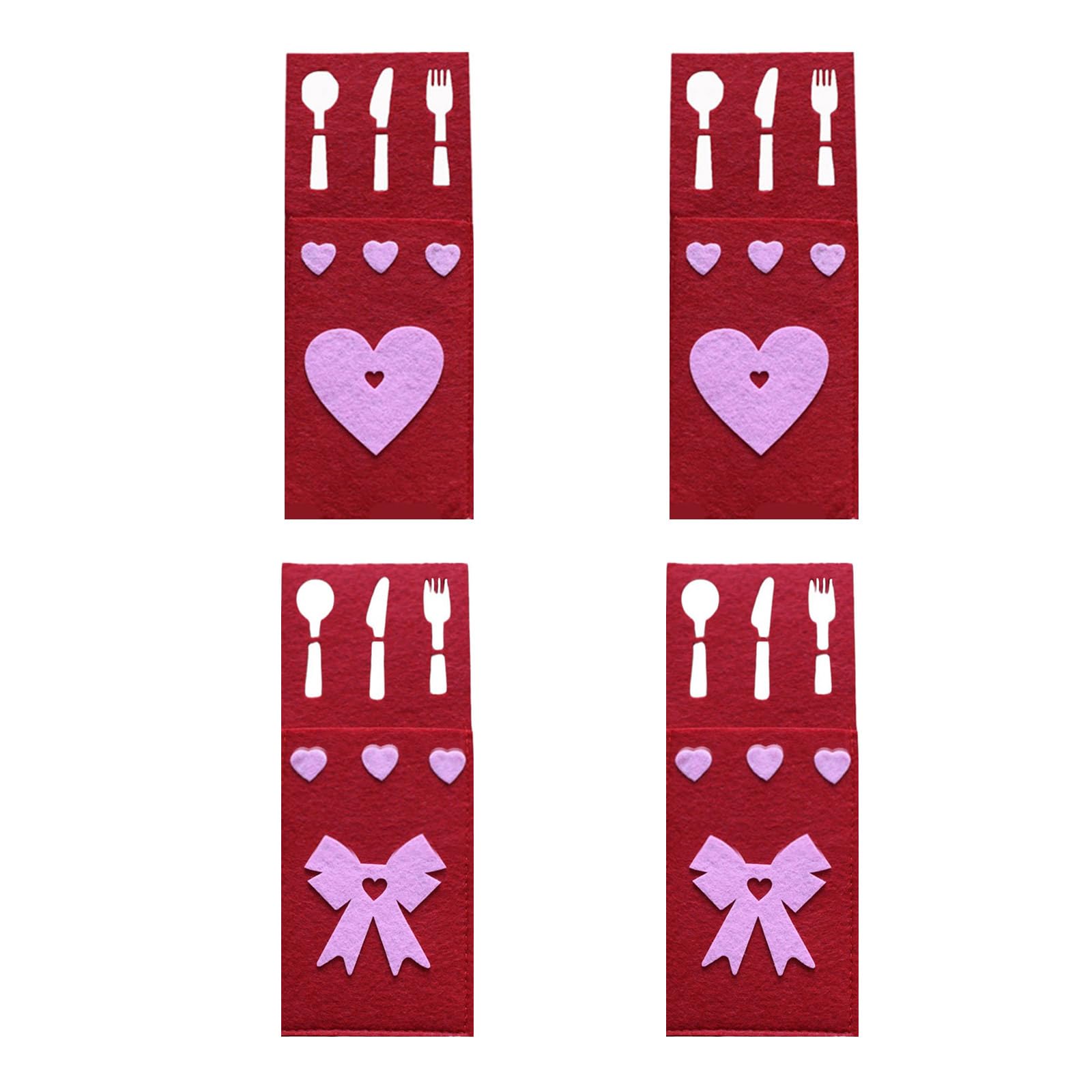 APGLSXY 4pcs Valentine ' s Day Fabric Flatware Holders Rectangular Cutlery Storage Bags Holiday Party Silverware Organizers Valentine ' s Day Cutlery Holders