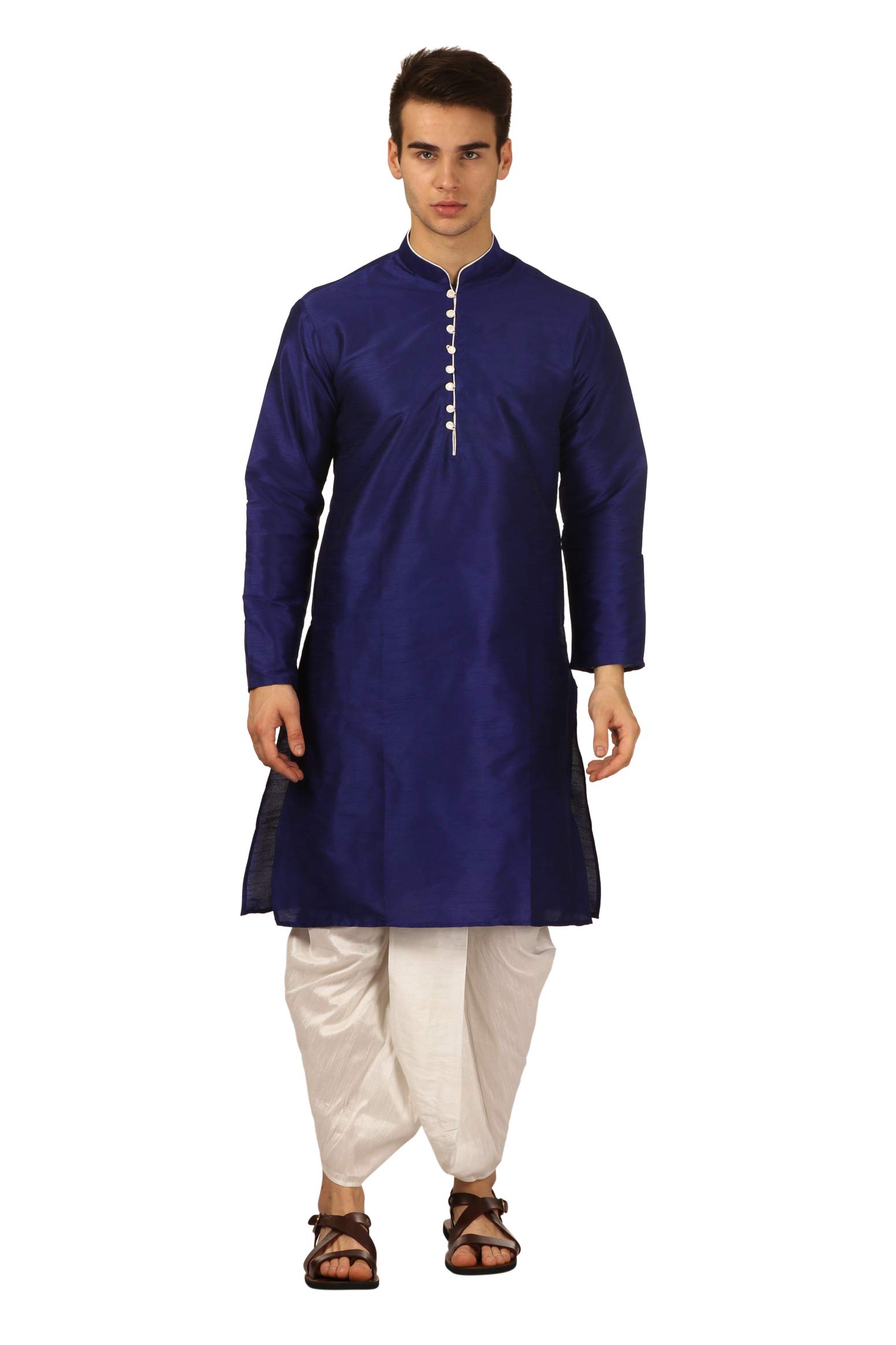 royal kurta Men's Regular Fit Silk Blend Dhoti Kurta Set (Blue)-picture-35