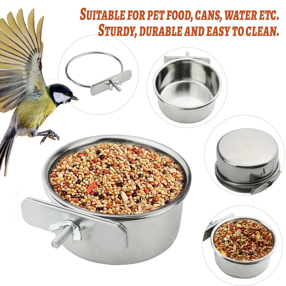 TOVOT 2PCS 10CM Parrot Feeding Bowls Hanging Bowls for Cage Bird Bowls Stainless Steel Pet Feeding Bowls Bird Feeding Dish Cups Pet - Image 3