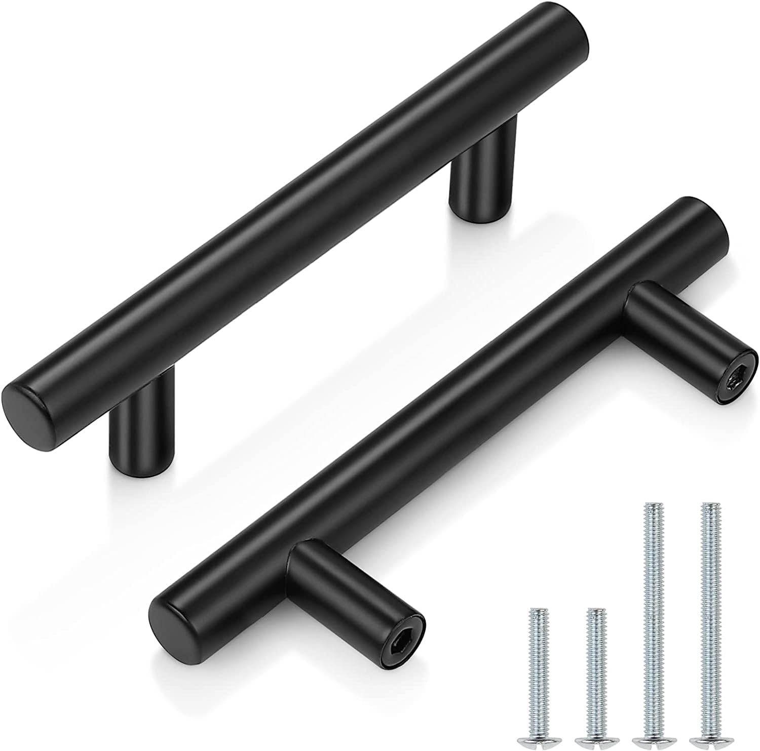 Sawanork 5 Pack Flat Black 3 Inch Center-to-Center Bar Cabinet Pull Modern Cabinet Hardware Kitchen Cabinet Ideal for Cabinet, Drawer, Cupboard and Wardrobe (Black)
