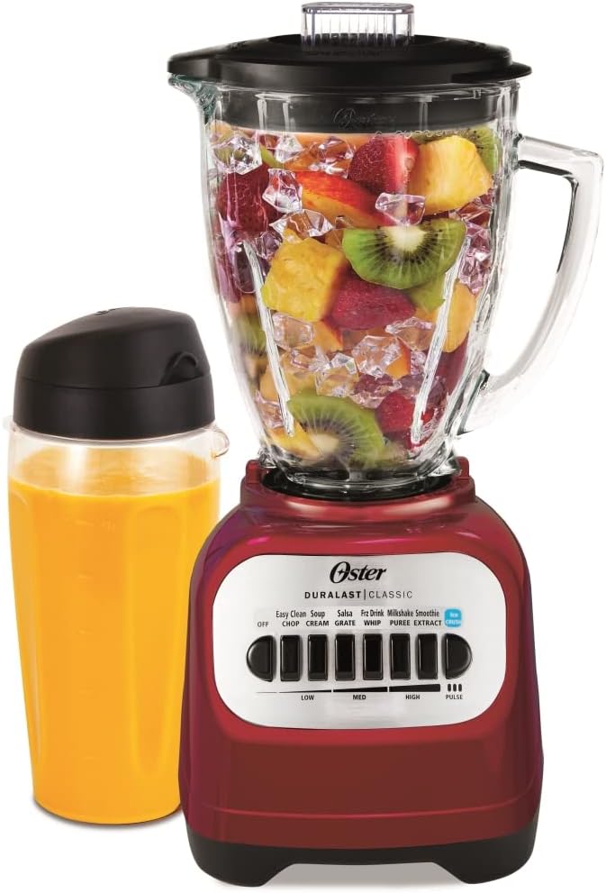 Oster Classic Series Blender with Travel Smoothie Cup Red