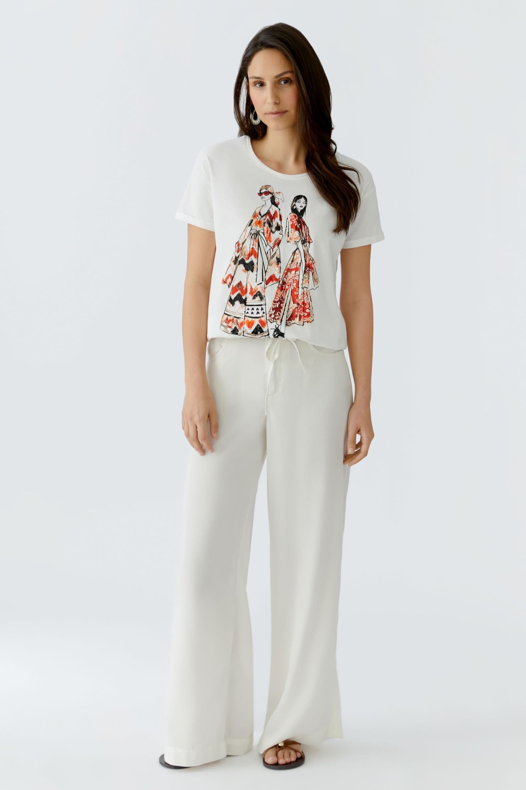 Oui Damen T-Shirt Boxy geschnitten Platziertes Motiv
