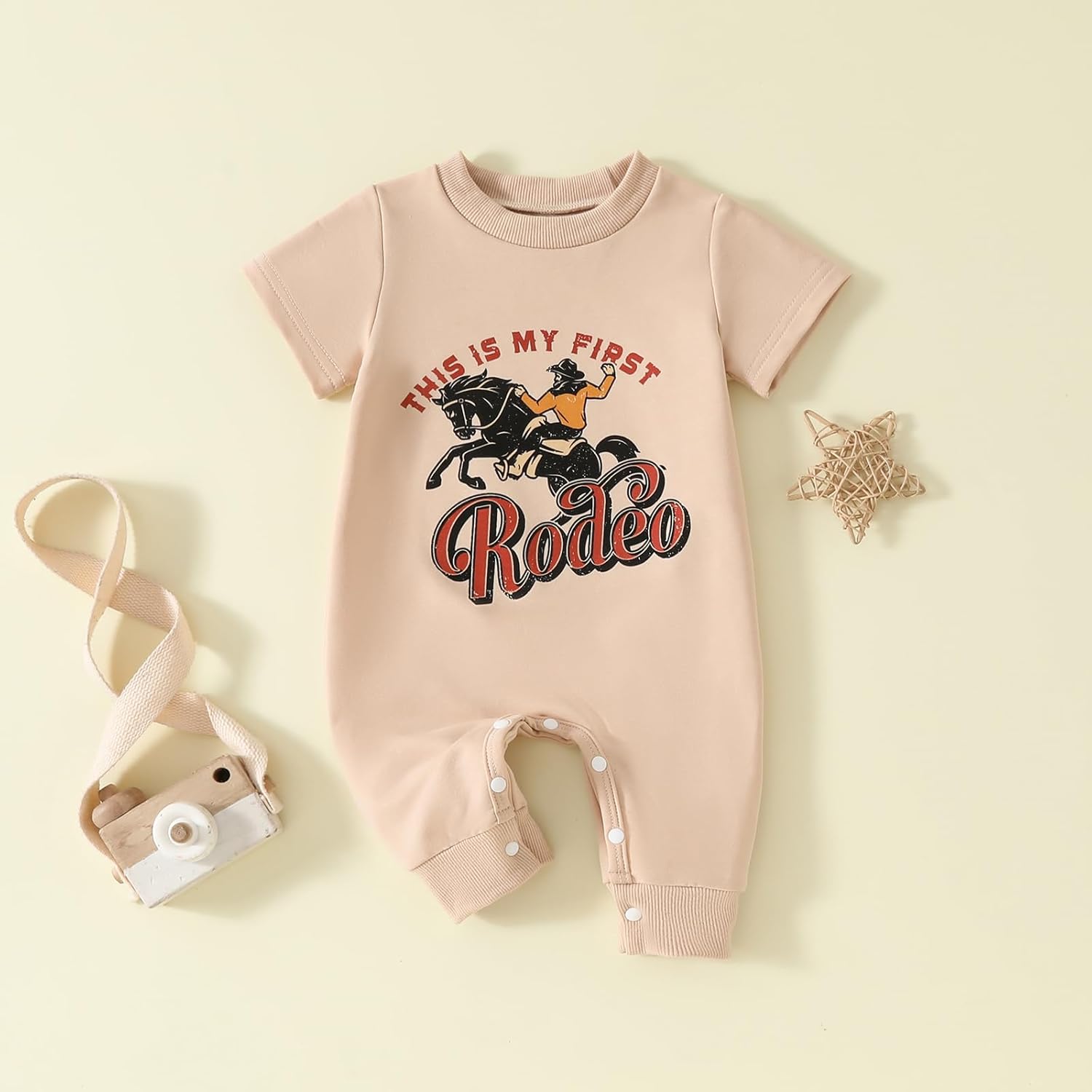 One-Piece Baby Bodysuit Outfit This is My First Rodeo Letter Print Romper Jumpsuit Newborn Funny Cowboy Clothes - Image 3