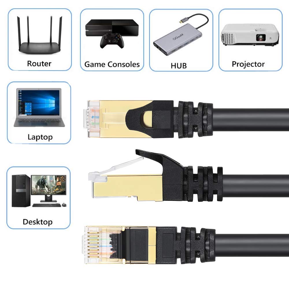 Cable Ethernet Cat 7 para exteriores, 30 m, 26 AWG, cable de red Gigabit Cat7, cable de conexión RJ45, chapado en oro, cable de red impermeable (30 m, redondo), color negro