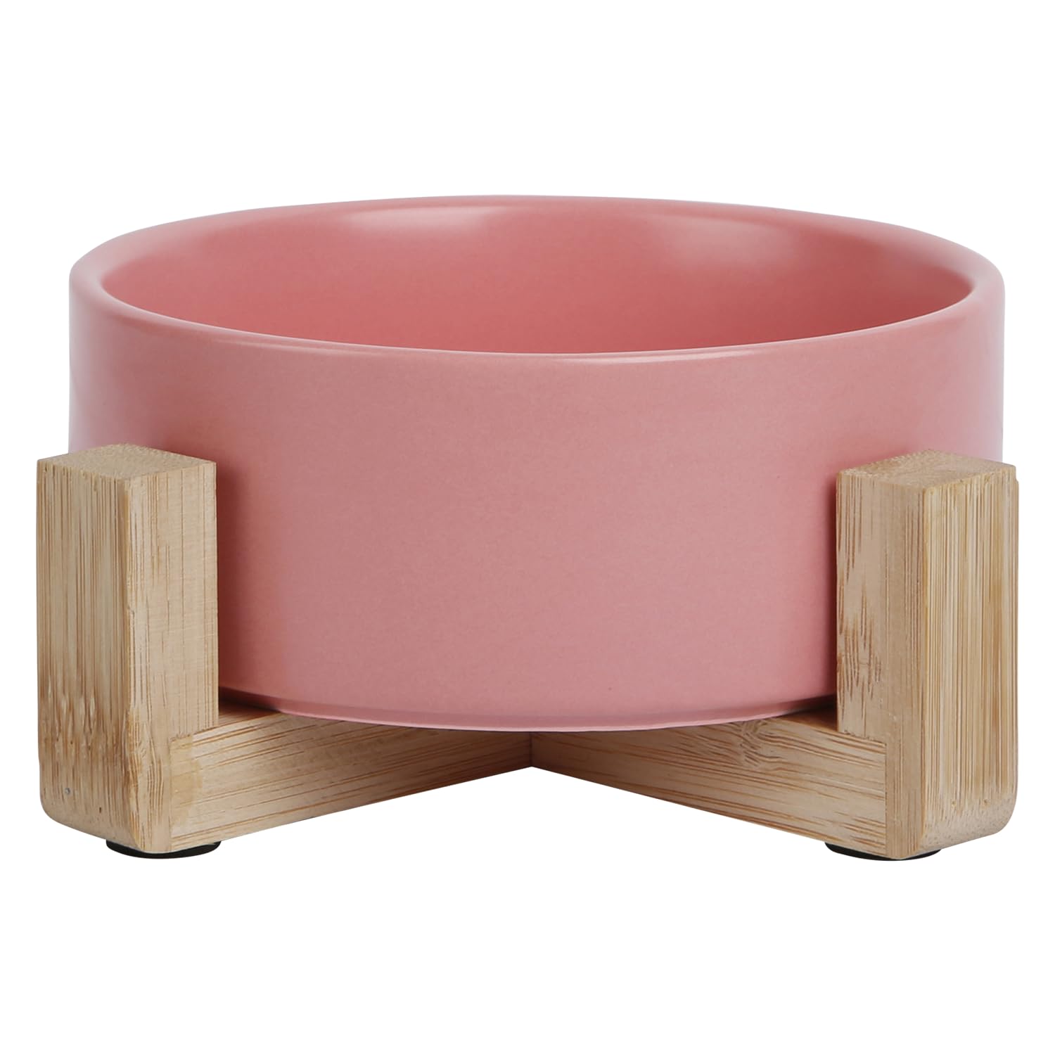 JACK AND VANILLA, Bon Appetit Eco Friendly Ceramic Non Slip Bowl with Bamboo Stand, Stylish Design, 1800 ml Capacity, Ideal for Medium to Large Pets, Pink