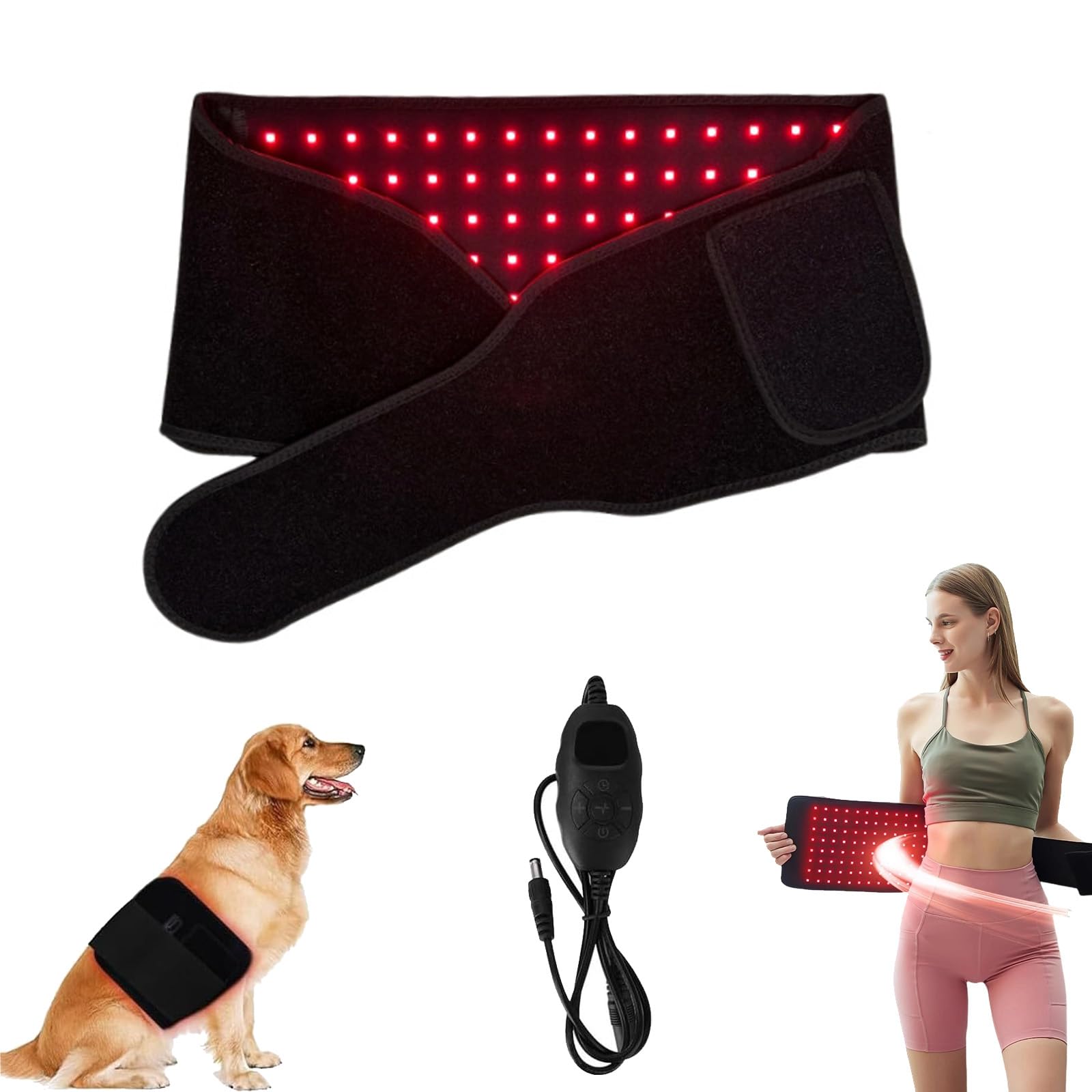 Cinturón de Terapia de luz roja LED, Almohadilla de Fisioterapia con luz infrarroja cercana de 660 NM y 850 NM, luz roja, Potencia Ajustable, Adecuado para Alivio del Dolor y Fisioterapia Profunda.