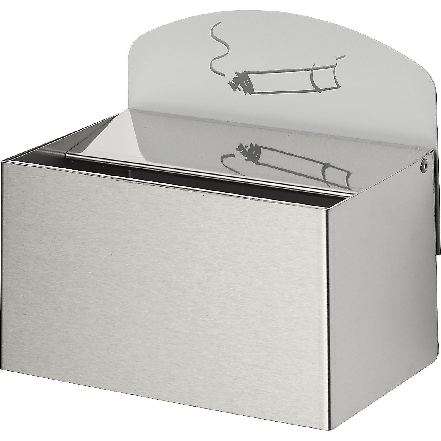 Cenicero mural con letrero indicador, H x A x P 125 x 200 x 125 mm, acero inoxidable. | H x A x P 125 x 200 x 125 mm, acero