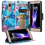 Coolpad REVVL Plus Case (T-Mobile), REVVL Plus Wallet Case, Flip Folio [Kickstand Feature] Pu Leather Wallet Case with ID&Credit Card Slot for REVVL Plus - (Blue Butterfly)
