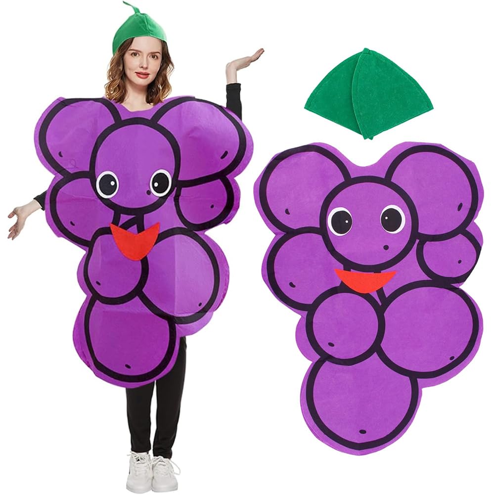 PyrrlicToy Unisex Adult Fruit Costume Bundle,Grape Costume for Adults, Cosplay, Carnivals, Christmas, Halloween,Lightweight Fruit Funny Fancy Dress