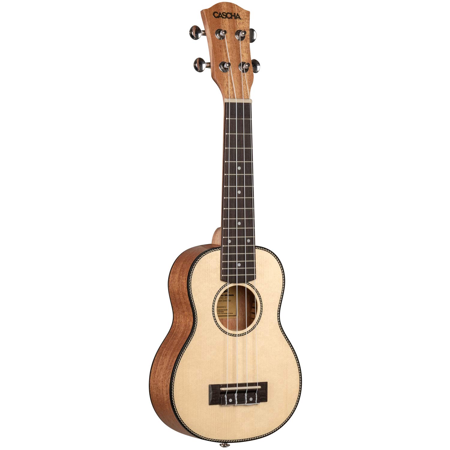 CASCHA profesjonalny zestaw ukulele sopranowe, masywna góra świerkowa, 53 cm ukulele z nylonowymi strunami Aquila, akcesoria, wyściełany gigbag i 3 kostki