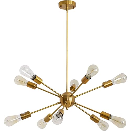 Sputnik Chandeliers 10 Lights Modern Pendant Lighting Vintage Ceiling Light Fixture, Brass, Dining Room Bedroom Living Room Kitchen