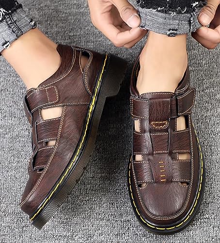 Mens Casual Closed Toe Leather Sandals Outdoor Fisherman Summer Shoes Summer Beach Breathable Sandals4