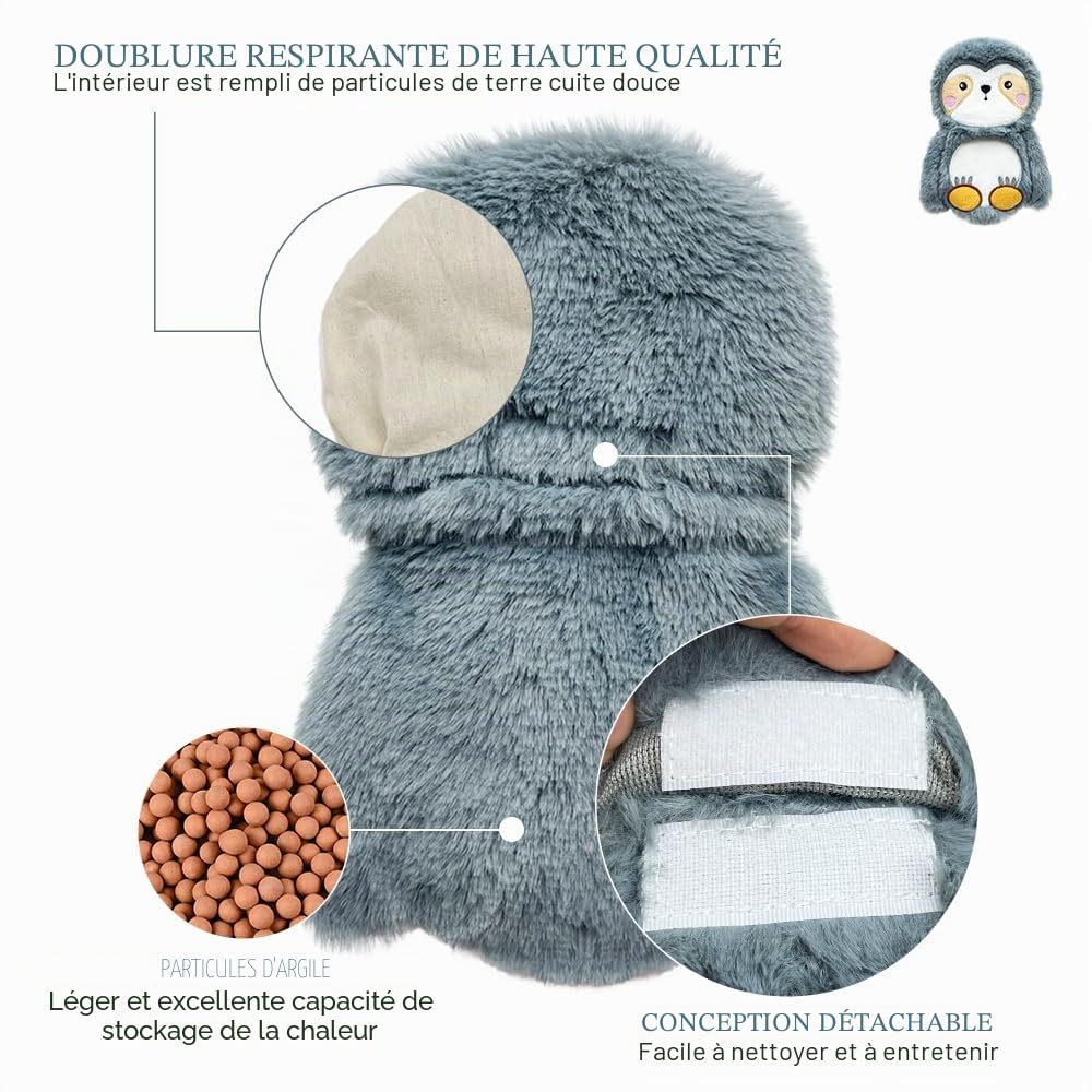 Coussin Chauffant Micro-Onde Bouillotte Peluche Eau Chaude pour Soulagement Règles Douloureuses