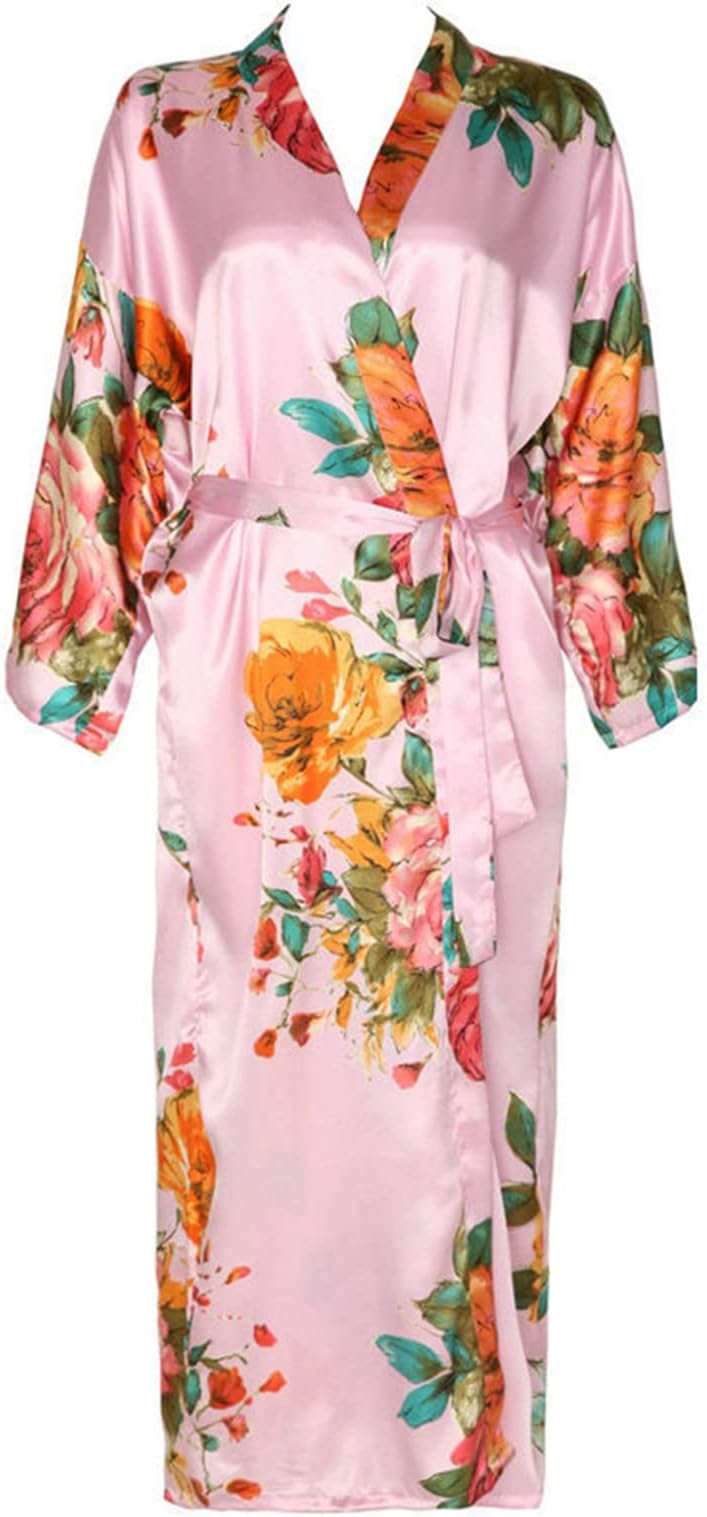 Women's Large Flower Simulation Silk Pajamas Thin Style Printed Nightgown Mid Sleeve Extra Size Home Clothes
