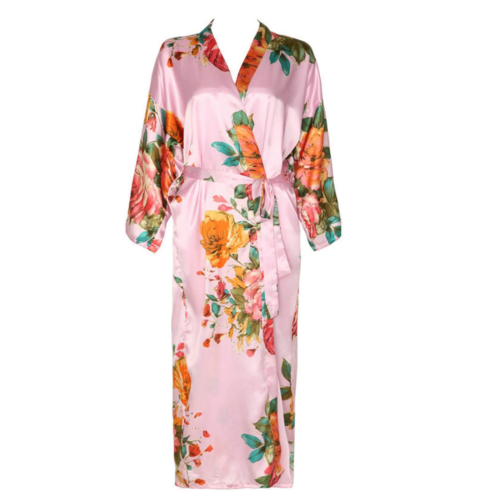 Women's Large Flower Simulation Silk Pajamas Thin Style Printed Nightgown Mid Sleeve Extra Size Home Clothes