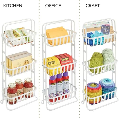 Miniatura 4 de mDesign Soporte vertical de baño de 3 niveles, organizador de almacenamiento de exhibición de metal, estante de torre con 3 cestas para sostener y