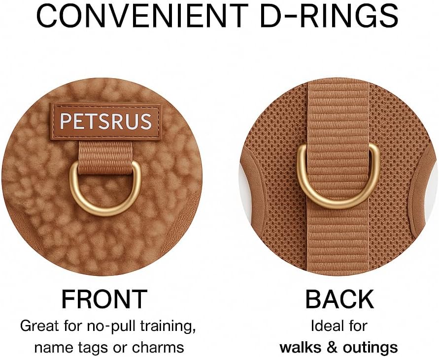 Beige Brown Dog Harness Teddy Bear Sherpa Design Small Medium Large Dog No Pull Breathable Cat Soft Padded Gift Fall Boucle Gold Hardware (XS)