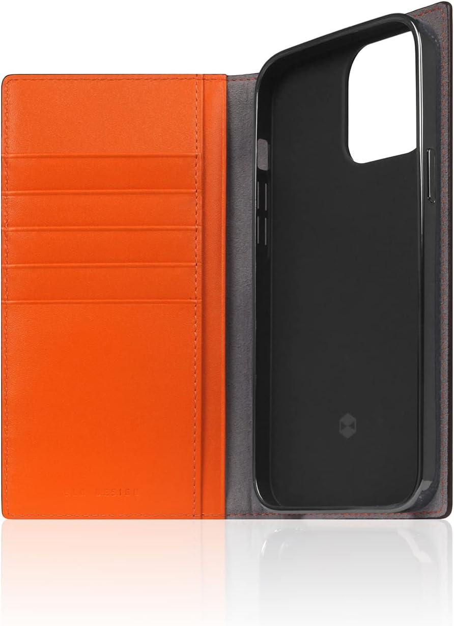 D5 Edition Belgian Fabric Wallet Case for iPhone 13 Pro Max - Handcrafted Diary Style with Card Holders and Side Cash Pocket, Gift Box Included (Orange)