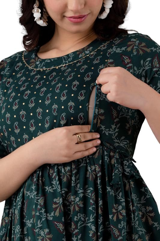 Image of JAIPURFAME Stylish Women's Pure Cotton All Over Printed Kurti Gown, Maternity Dress, and Feeding Dress - Comfortable and Elegant Maternity Wear for Women