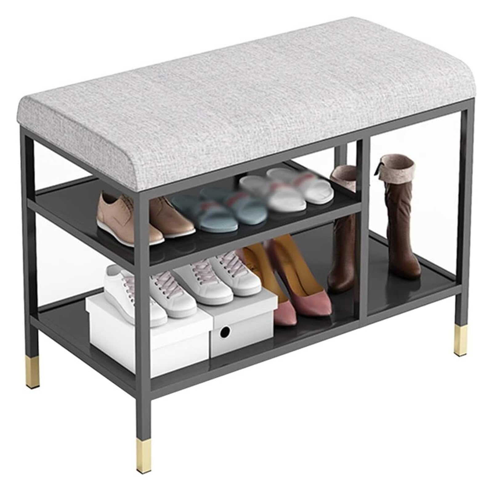 Banc à chaussures d'entrée avec rangement et assise rembourrée en coton