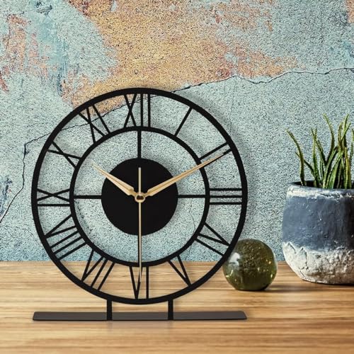 Image of Battery Operated Cloc Modern Metal Desk Clock Reloj de Escritorio para Oficina Pequena y Tranquila Junto a La Cama Desk Metal Clock (RE Style-25, Size-20 CM)