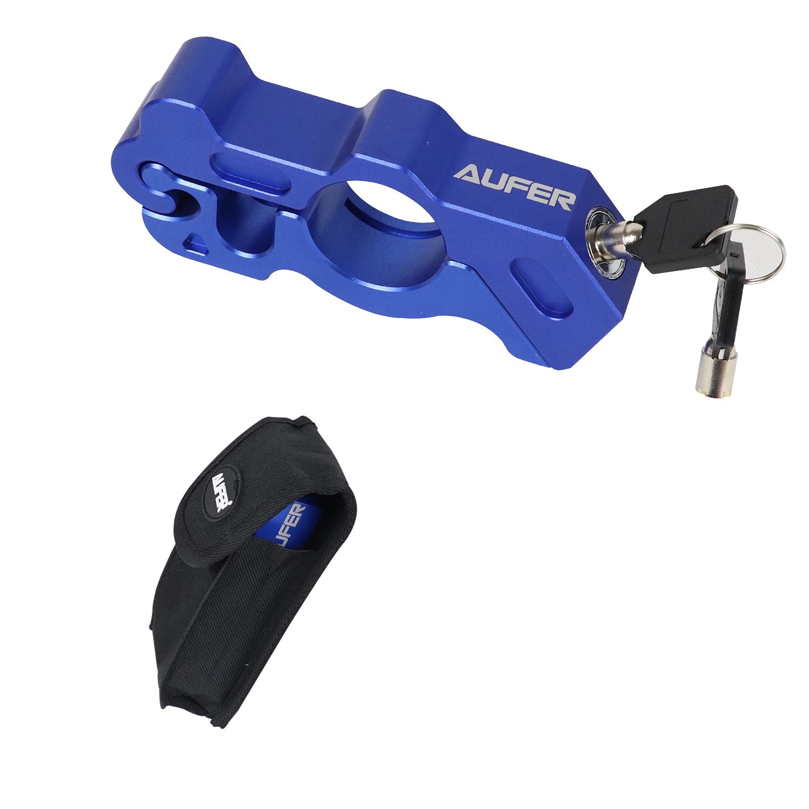 AUFER Universal Heavy Duty Motorcycle Grip Handlebar Lock Throttle Lock Anti Theft Brake Lever Locking Compatible For Motorbike Sports Bikes Scooter Mopeds ATVs With 2 Keys And Carry Case (Blue)