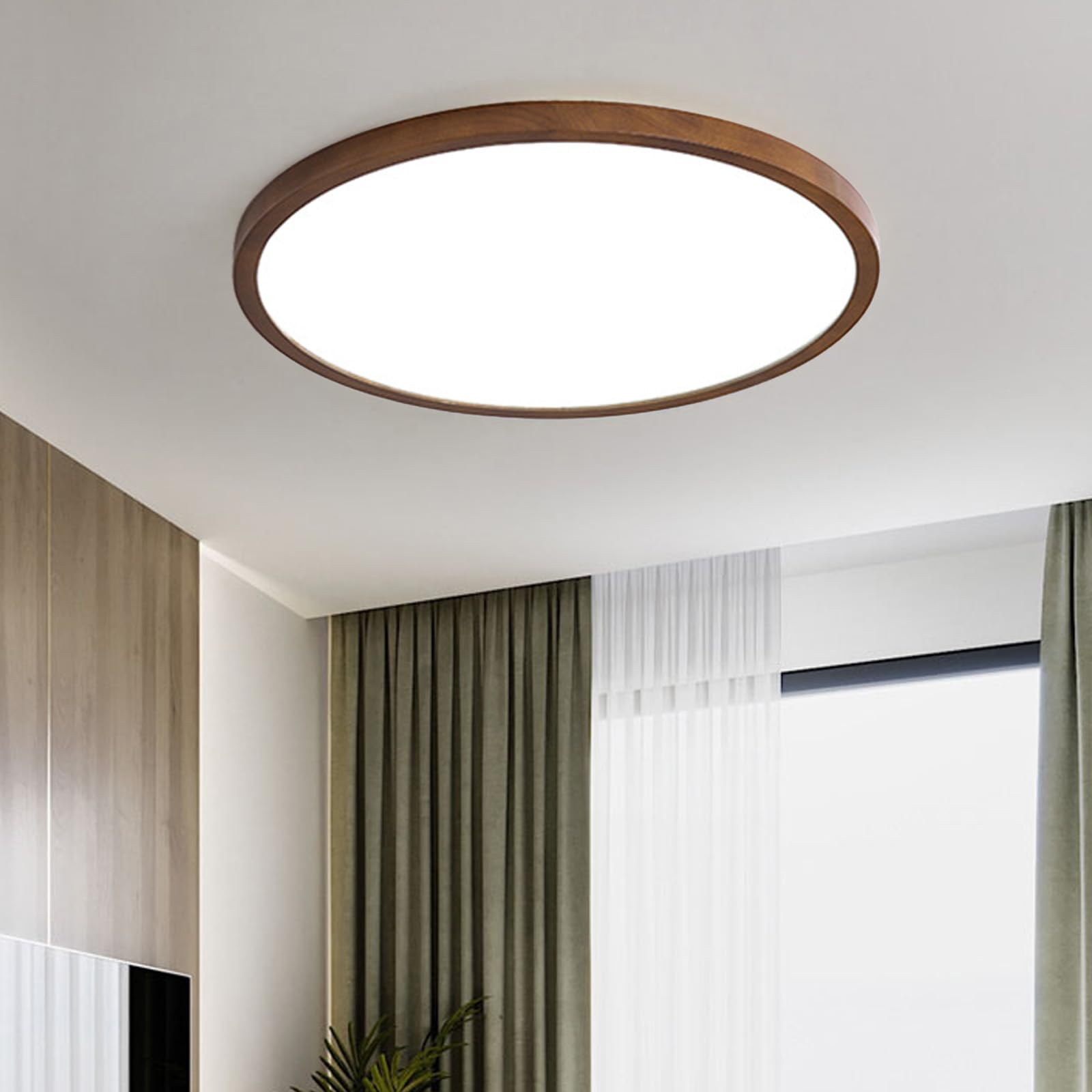 Madera Plafon LED Techo Redonda Plana Regulable 2700K-6500K Lámpara de Techo con Mando a Distancia Lámpara Techo Delgada Diseño para Salon Dormitorio Habitacion (Color Nogal,50cm)