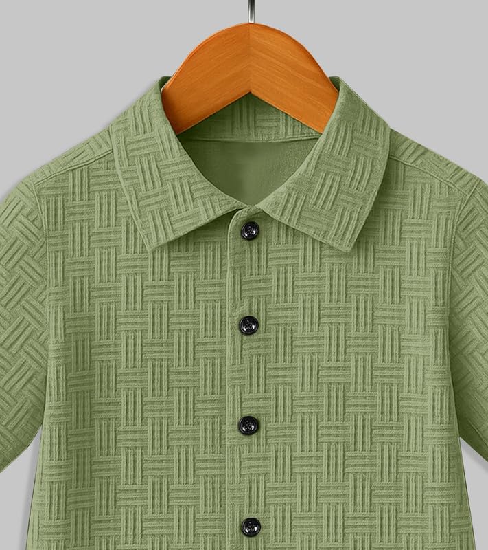 Image of Boys' Casual Cotton Blend Solid Collared Button Down Neck Half Sleeves Regular Fit Shirt