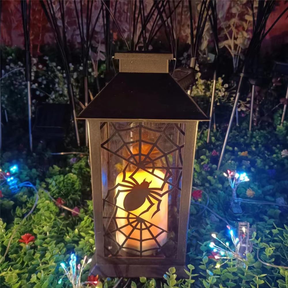 2 Pack 7W Solar Lanterns Outdoor Hanging Solar Lights Decorative for Garden Patio Porch and Tabletop PVC Waterproof LED Lantern (Spider)