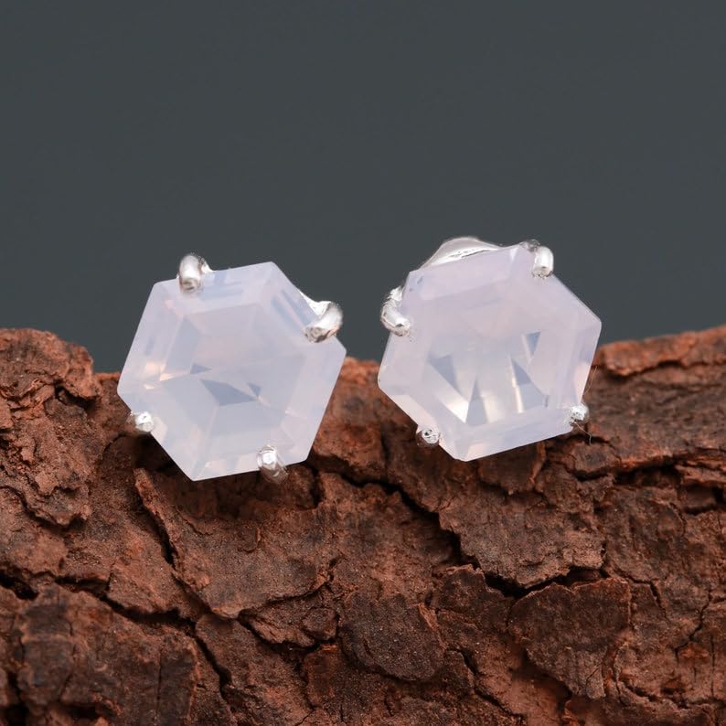 Puces d'oreilles quartz lavande argent 925 hexagonal LK_VSTD_0529 - 4
