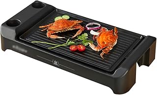 review Indoor Smoke-Free Electric Barbecue Grill, Non-Stick Teppanyaki, 5 Levels of Temperature Control, Easy to Clean, Black