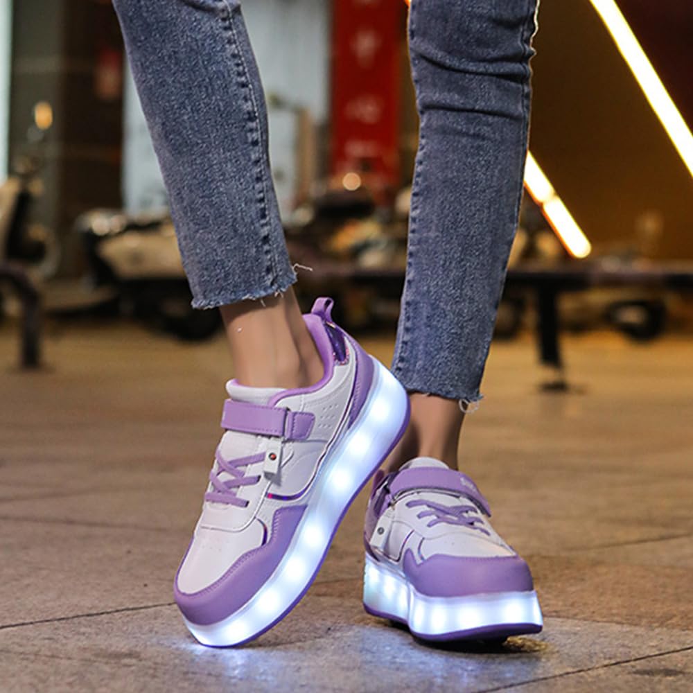 Hixingo Chaussure a Roulette Lumière LED pour Fille Garçons, Chaussures a roulettes avec 4 Amovible Roues Chaussures de Skateboard Patins à roulettes Basket à roulettes pour Enfants Filles Adulte