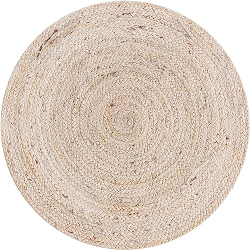 Image of Unique Loom Braided Jute Collection Area Rug - Dhaka (3' 3 inch Round, White)
