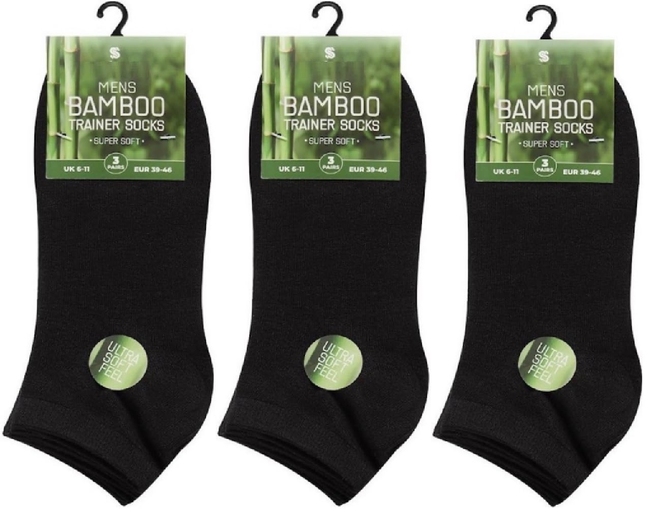 Onlybee Men's Black 3 Pairs Of Adults Healthy Bamboo Trainer Liners Ankle Socks Uk Size 6-11 White Or Jogging Running Sports (Uk, Numeric, 6, 11, Regular, Regular, )
