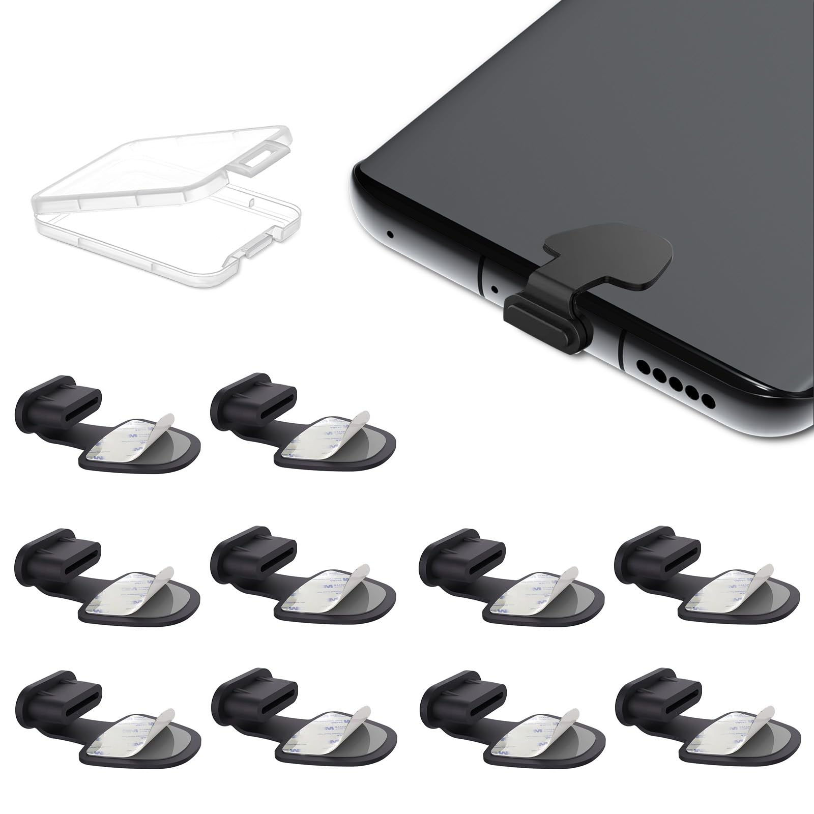 USB C Dust Plug, Anti-Lost USB C Plug Cover for iPhone 15 16 Series, New iPad Air Pro mini, Samsung Galaxy, Pixel, Cell Phone Charging Port, Set of 10 with Clear Case