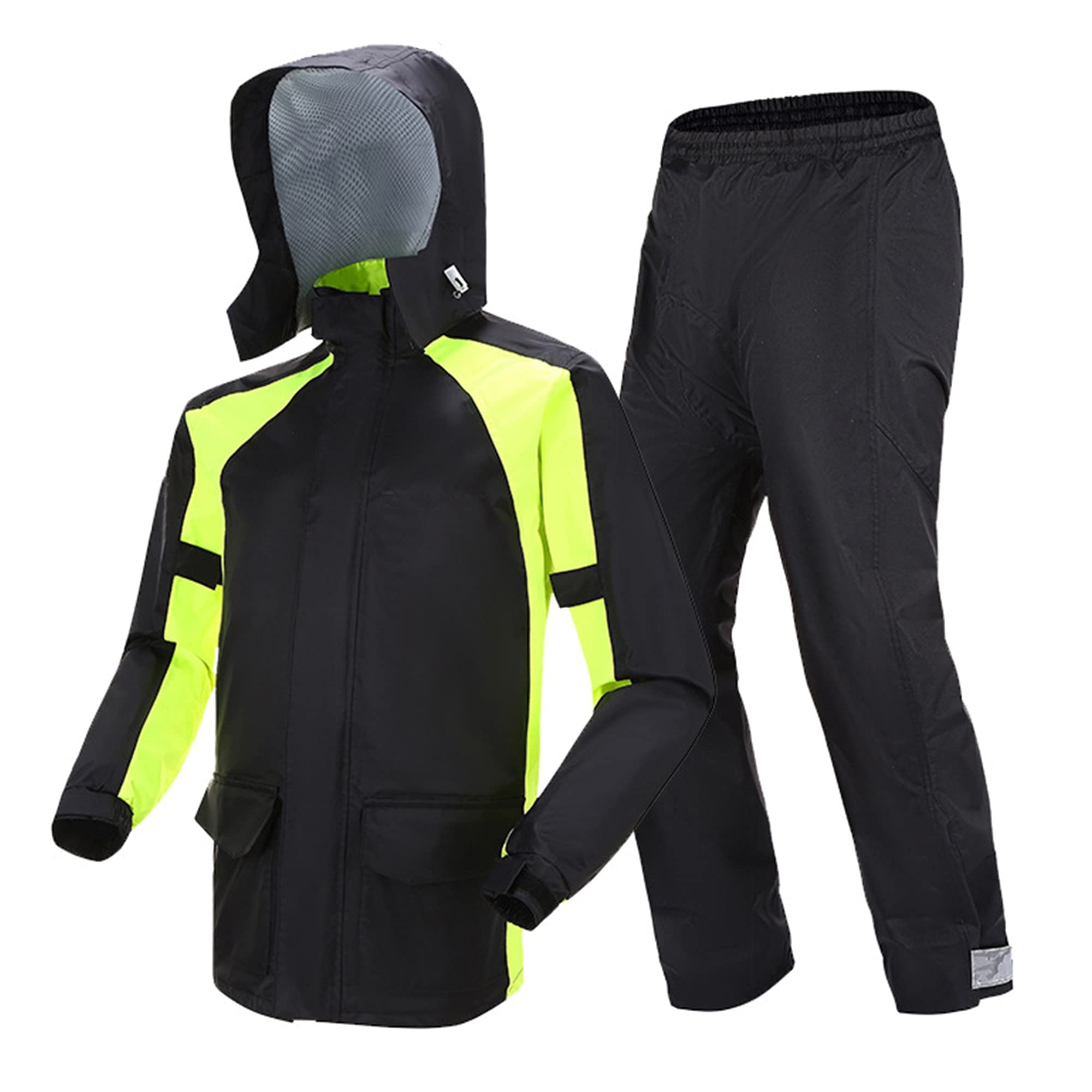KFGISD, Motorcycle Raincoat Hooded Rainwear Cycling Rainsuit With Night Reflective Warning Strip,Raincoats(Black,3XL)