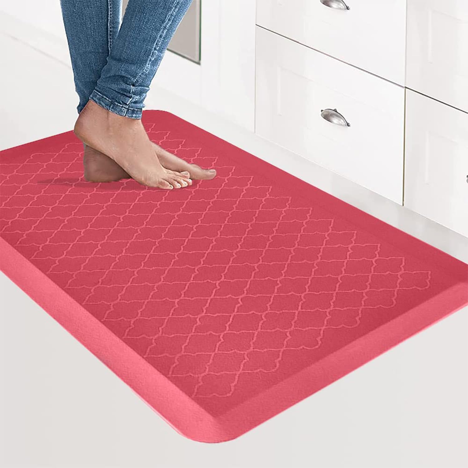 TurtleGrip Anti Fatigue Mat for Kitchen Floor, Durable Standing Desk Mat, Comfortable for Kitchen, Home, Office & Garage 122x52x1.8 cms (Red-Design).