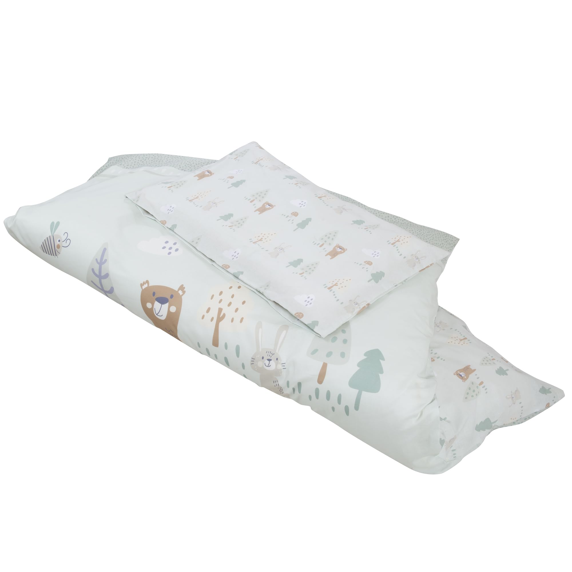roba Kinderbettwäsche Woodland Buddies - Bezug für Bettdecke 100 x 135 cm + Kopfkissen 40 x 60 cm - Bettwäsche Set 2-teilig aus Baumwolle - Beige/Weiß