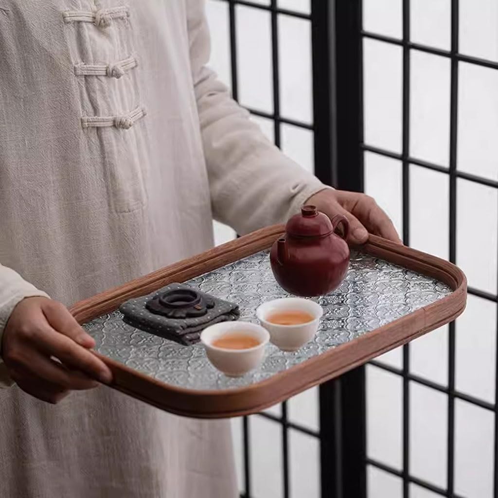 Bandeja para Servir té Chino de Vidrio con Forma de Manzana Silvestre, Ideal para el hogar, para la Tarde, para Preparar té en seco, para Comer en el Regazo (A)