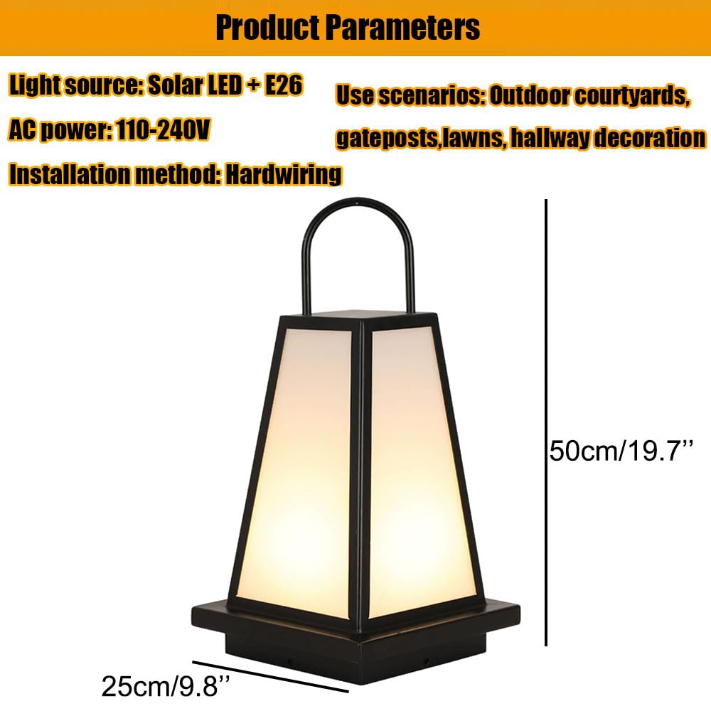 Zewnętrzna lampa podłogowa ze stali nierdzewnej, przewodowa, czarne wykończenie, 60 W, podstawa E26, wodoodporna IP54, solarna, do ogrodu, na podwórko, taras - wysokość 50 cm