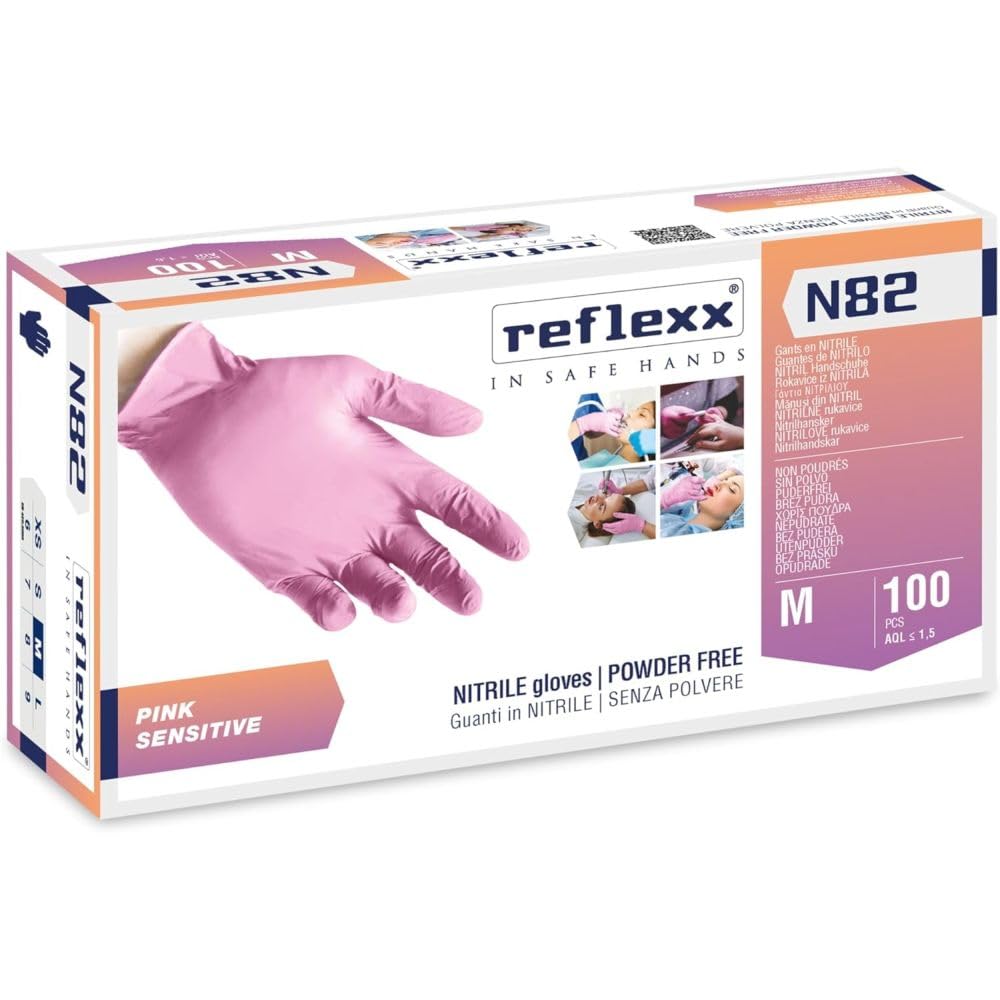 REFLEXX N82 300/1000 Guanti in nitrile ROSA- 3,2 GRAMMI morbidi elastici - VARIE TAGLIE OFFERTA - odontoiatrico estetica piercing nails (1000 pezzi Taglia M)