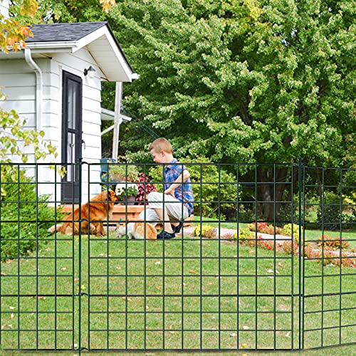 Lospitch Teichzaun Set, Gartenzaun Zaun Teich mit Zaunelemente und Befestigungsstäben, Metallzaun Grün, Freigehege, Gartenzaun, Tiergehege (5x Gerade)
