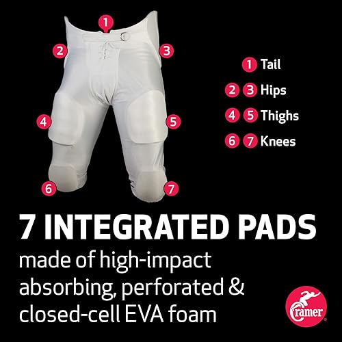 Miniatura 4 de Cramer Pantalones de juego de fútbol, 7 almohadillas con cadera, coxis, muslos y rodilleras, equipo de fútbol juvenil
