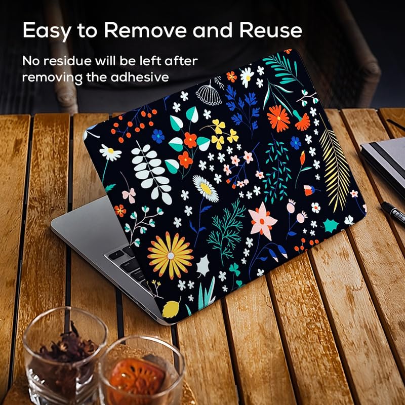 Image of Floral D38 Top+Wrist Pad Vinyl Laptop Skin /Sticker /Cover for 14 Inches Laptops Laminated-Removable-HD Quality Compatible for Hp-Dell-Sony-Lenovo-Asus etc.(13.8x9.6 Inches)