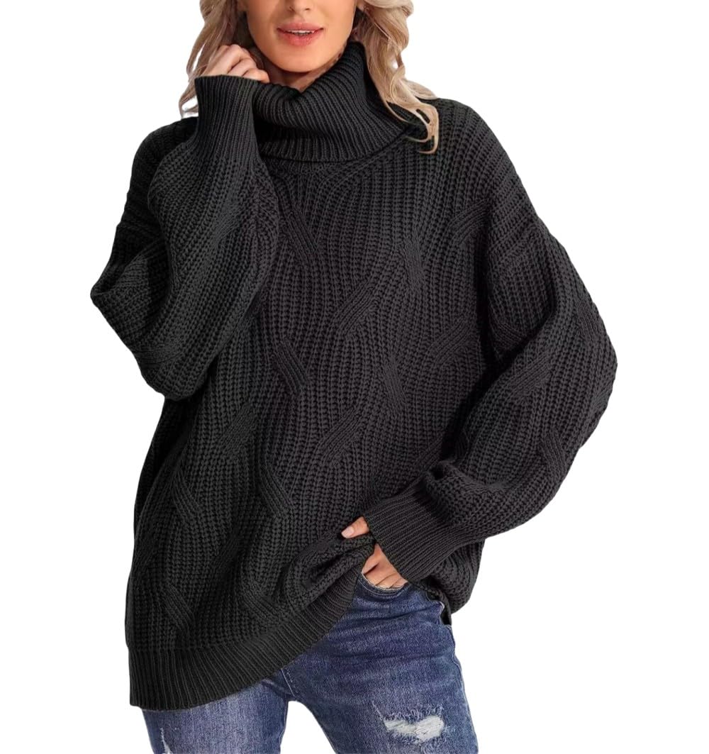 Langarm Oberteile Für Damen, Rollkragenpullover Mit Zopfmuster, Lässige, Übergroße Pullover, Einfarbige Sweatshirts, Strickpullover, Lockerer Pullover, Pullover Für Mädchen Und Damen, S