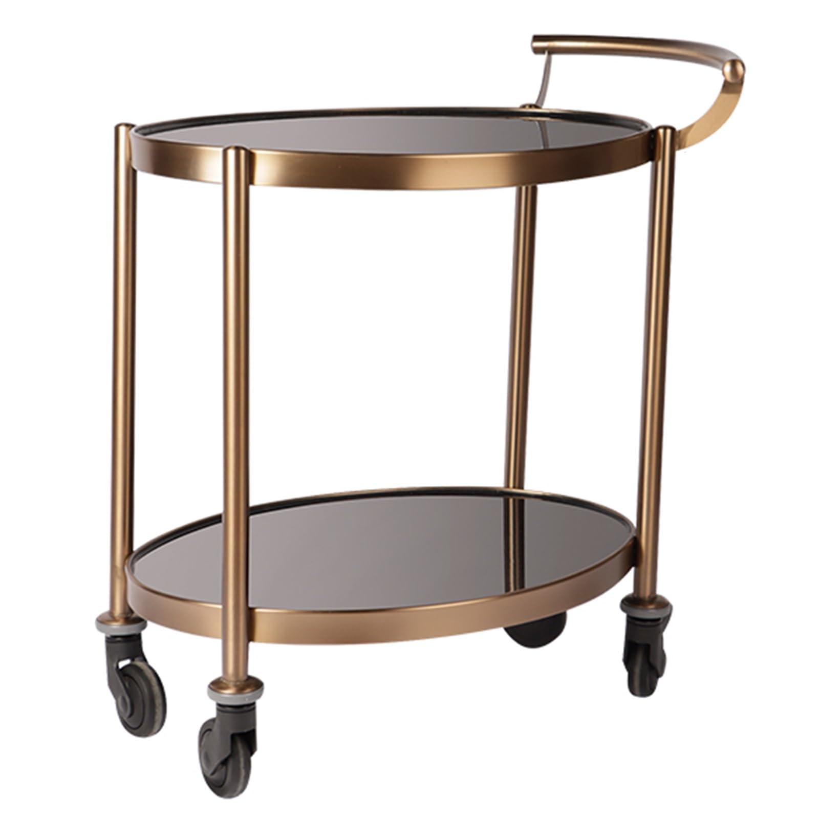 Carrello bar vintage a due ripiani in vetro e metallo oro