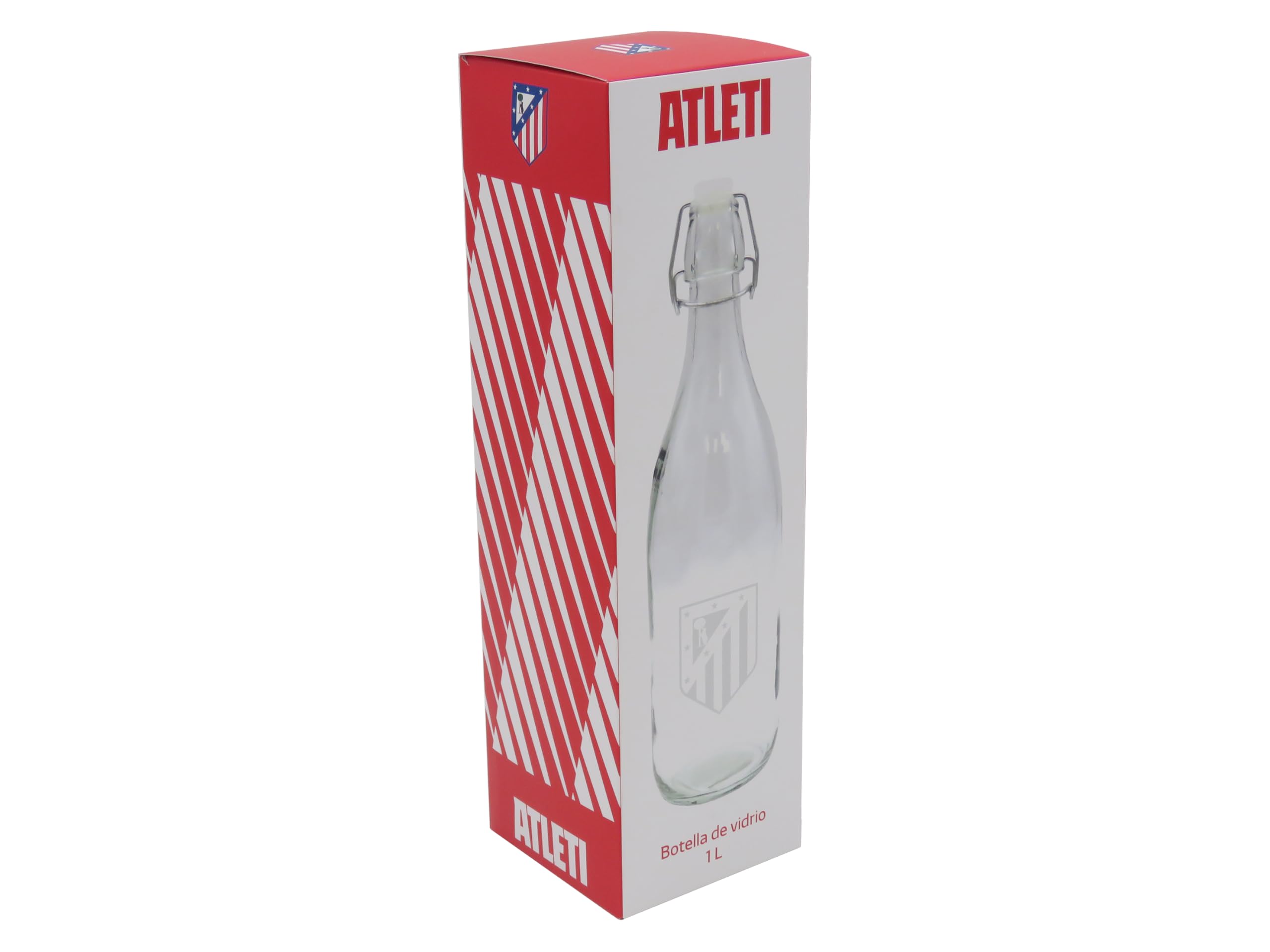 CYPBRANDS Atlético de Madrid, Botella de Agua, Botella de Vidrio, Capacidad 1 L, Transparente, Escudo Atlético de Madrid, Producto Oficial
