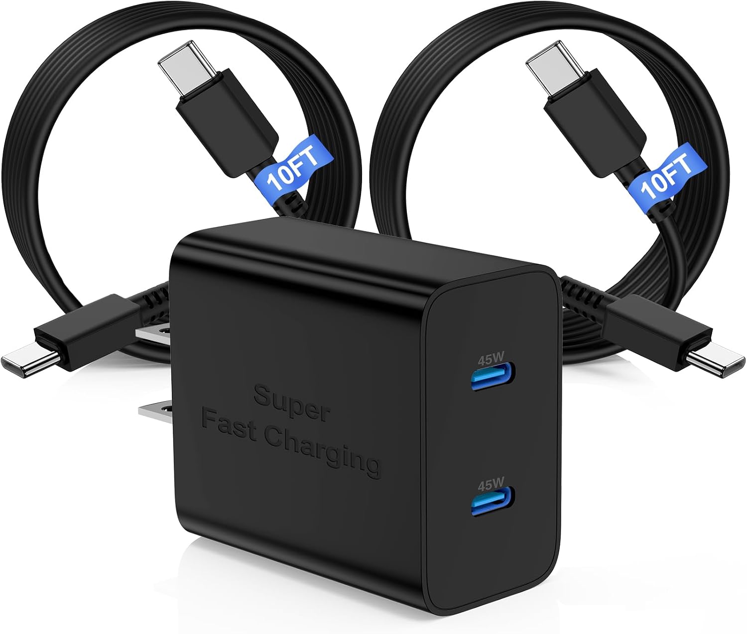 45W Dual Port Super Fast Charger with Long USB C to C Cable 10ft,Type C Wall Charger Block and Android Phone Charging Cord for Samsung Galaxy S26 Plus/S25 Ultra/S25+/S24+/S23+/S22+/S21/S20/Note 20/10+