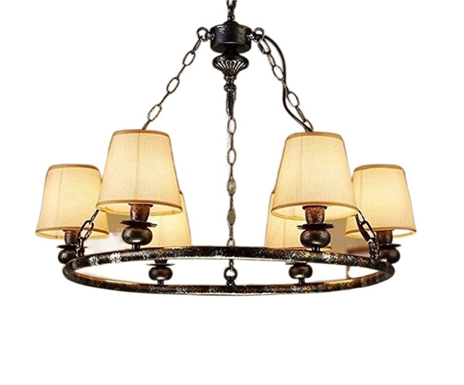 Lustre vintage en fer blanc à 6 lampes pour salon et villa