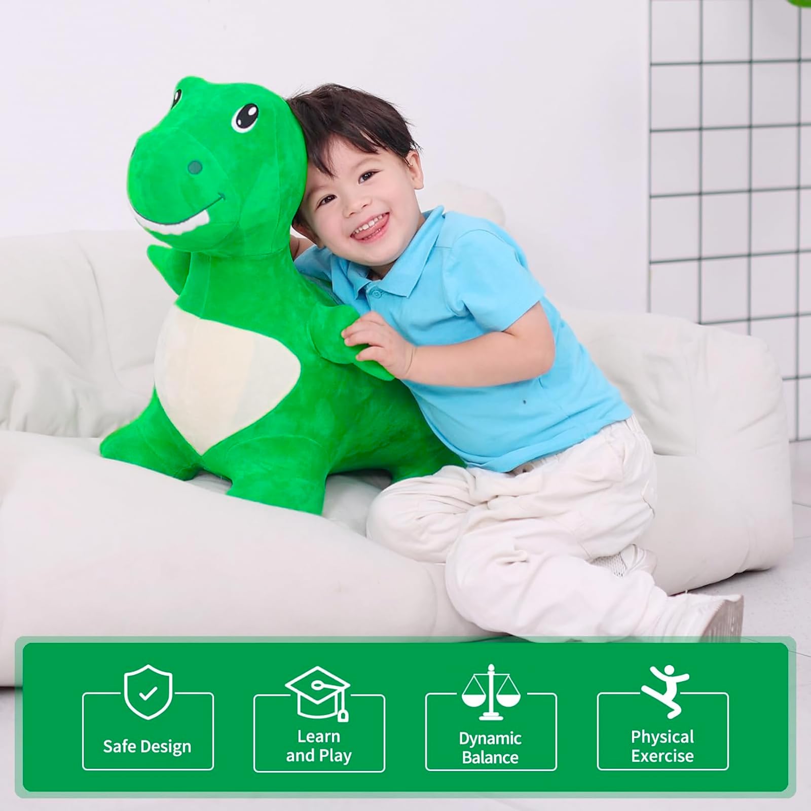 INPANY Dinosaur Bouncy Horse Hopper Toy - Inflatable Ride-On For Toddlers 2-4 Years, Pink Plush Triceratops